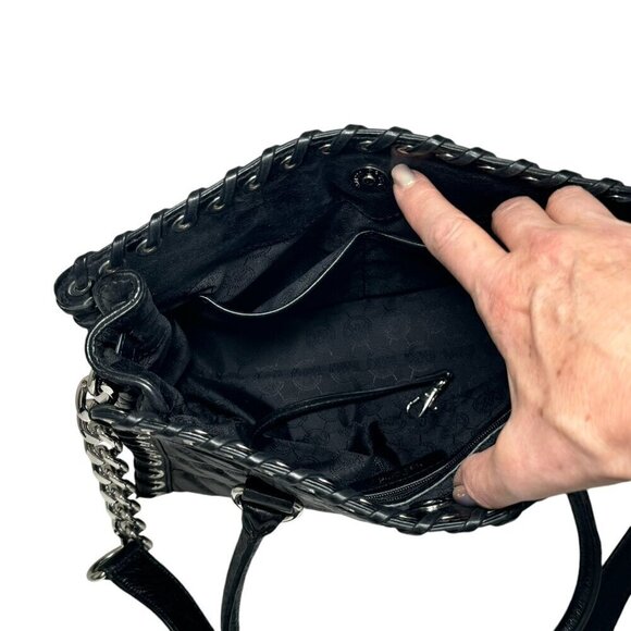 Michael Kors Hamilton Hippie Grommet Quilted Tote Black & Silver 12.5 x 9 - Picture 10 of 12